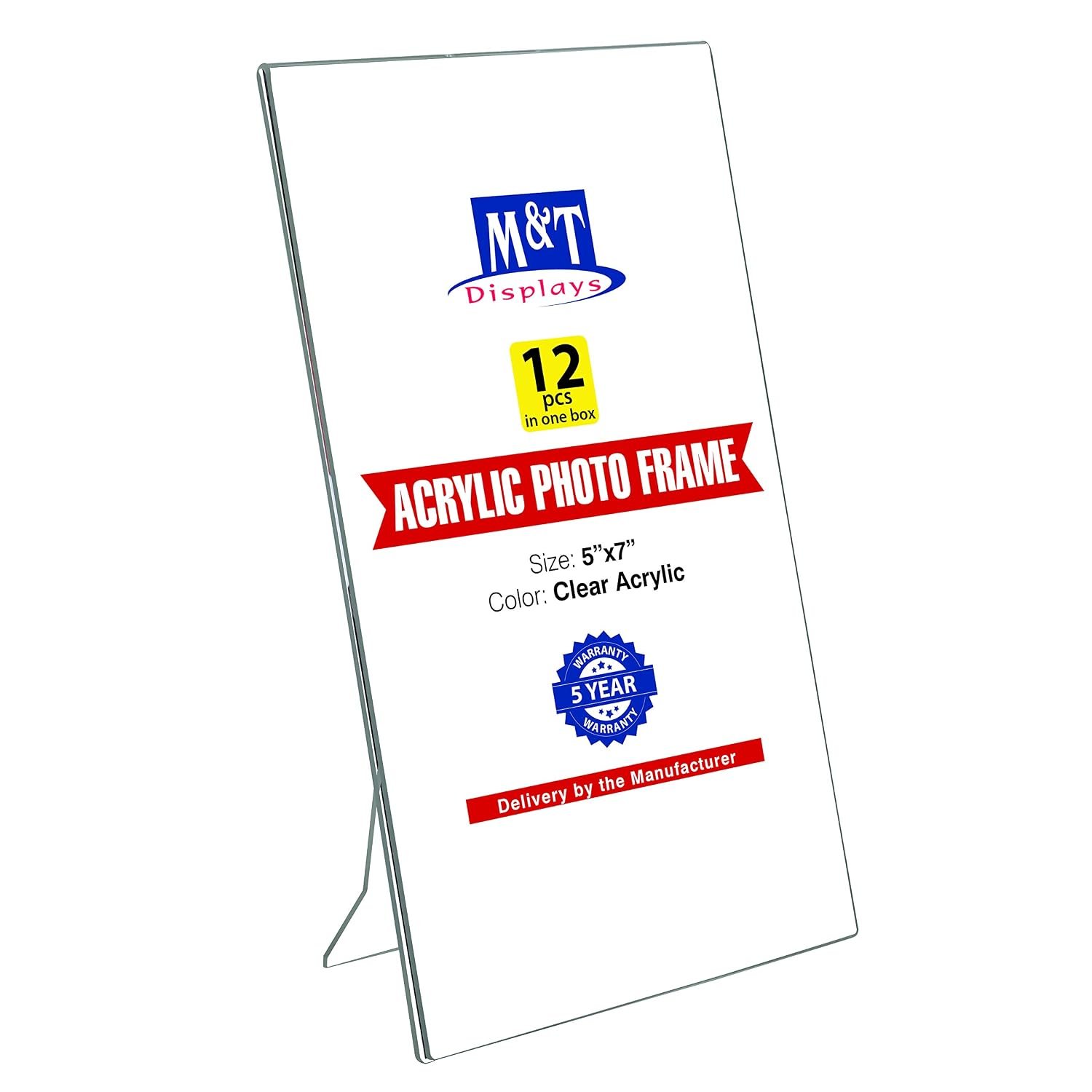 M&T Displays Clear Acrylic Photo Frame 5x7 inch Picture Sign Holder Portrait Desktop Table Stand Desk Menu Advertising Flyer for Restaurant Hotel Office (12 pack)