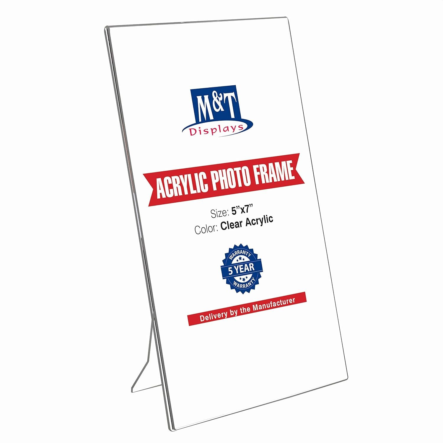 M&T Displays Clear Acrylic Photo Frame 5x7 inch Picture Sign Holder Portrait Desktop Table Stand Desk Menu Advertising Flyer for Restaurant Hotel Office