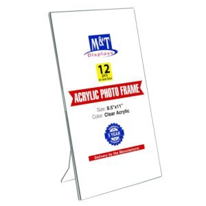 M&T Displays Clear Acrylic Photo Frame 8.5x11 inch Picture Sign Holder Portrait Desktop Table Stand Desk Menu Advertising Flyer for Restaurant Hotel Office (12 pack)