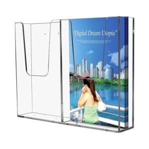 M&T Displays Clear Acrylic Wall Mount Brochure Holder 2x(4x6) Inch 1 Tier 2 Pockets Desktop or Wall Mounting Literature Rack Pamphlet Leaflet Flyer Card Display Stand Desk...