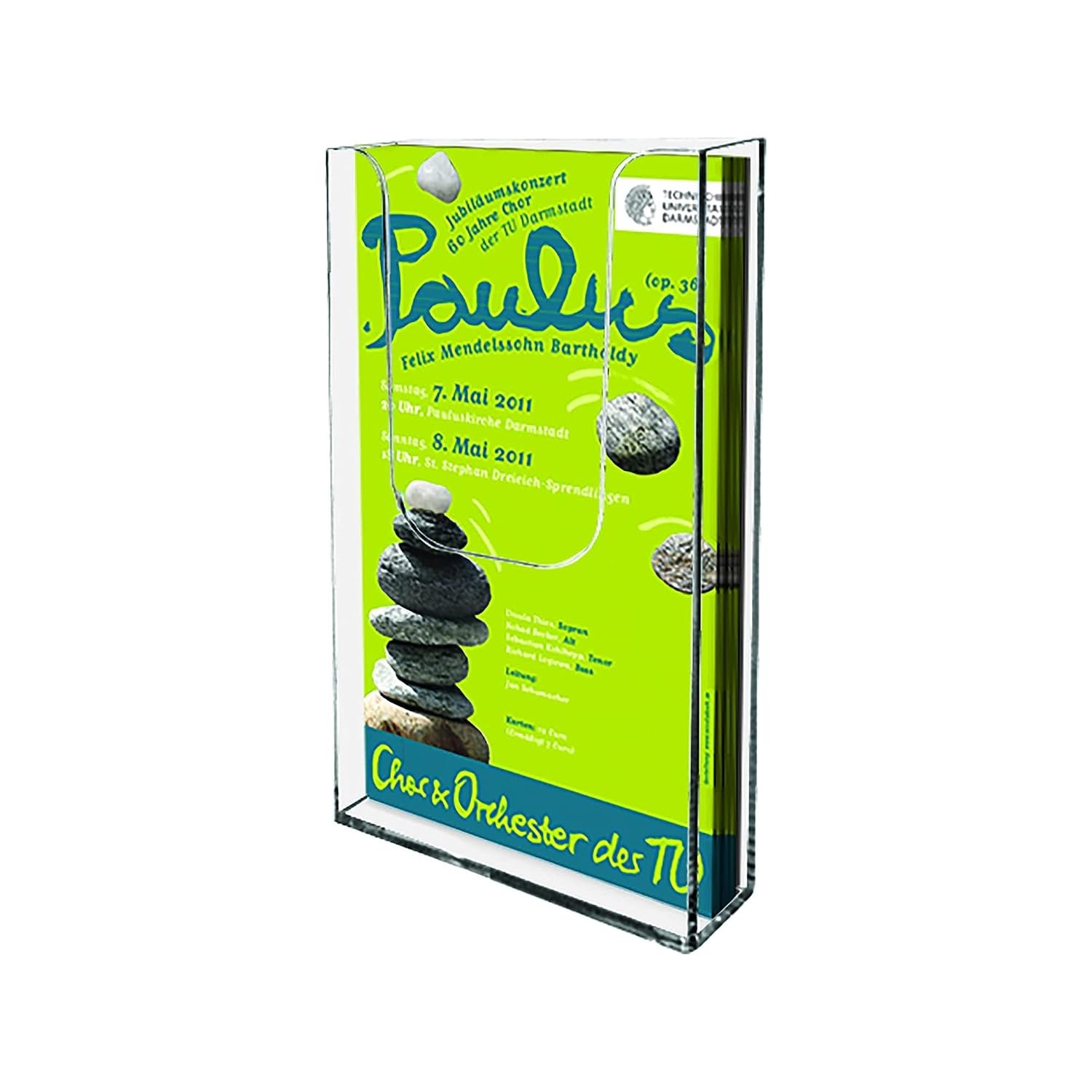 M&T Displays Clear Acrylic Wall Mount Brochure Holder 4x6 Inch 1 Tier 1 Pockets Desktop or Wall Mounting Literature Rack Pamphlet Leaflet Flyer Card Display Stand Desk Organizer