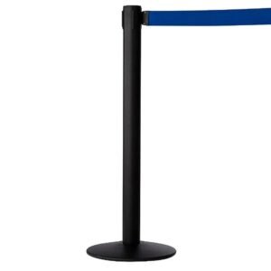 M&T Displays Crowd Control Stanchion Barriers Queue Post 37 inch High Safety Barrier Stands Line Dividers Retractable Blue Belt 9.84' / 118 Inch Heavy Base Floor Standing Steel...