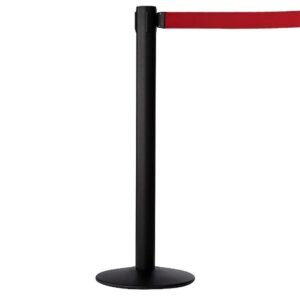 M&T Displays Crowd Control Stanchion Barriers Queue Post 37 inch High Safety Barrier Stands Line Dividers Retractable Red Belt 9.84' / 118 Inch Heavy Base Floor Standing Steel...