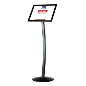 M&T Displays Curved Menu Board, 11x17 inch Black Pedestal Sign Holder Floor Standing Aluminum Front Loading Easy Open Poster Message Advertisement Holder for Restaurant Cafe Hotel