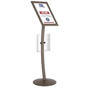 M&T Displays Curved Menu Board 11x17 Inch Pedestal Sign Holder with 8.5x11 Inch Brochure Holder Earth Color Floor Standing Aluminum Front Loading Easy Open Poster Message...