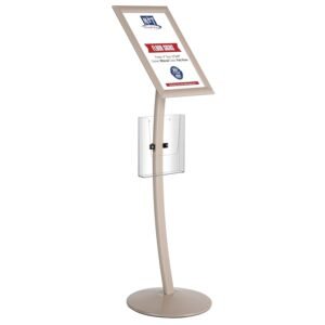 M&T Displays Curved Menu Board, 11x17 Inch Pedestal Sign Holder with 8.5x11 Inch Brochure Holder Pale Rose Floor Standing Aluminum Front Loading Easy Open Poster Message...