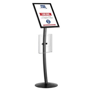 M&T Displays Curved Menu Board 11x17 Inch Pedestal Sign Holder with 8.5x11 Inch Brochure Holder Black Floor Standing Aluminum Front Loading Easy Open Poster Message...
