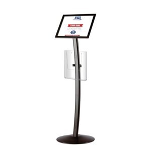 M&T Displays Curved Menu Board 8.5x11 Inch Pedestal Sign Holder with 8.5x11 Inch Brochure Holder Black Floor Standing Aluminum Front Loading Easy Open Poster Message...
