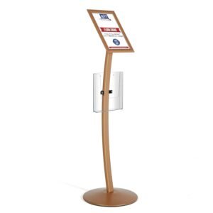 M&T Displays Curved Menu Board, 8.5x11 Inch Pedestal Sign Holder with 8.5x11 Inch Brochure Holder Copper Floor Standing Aluminum Front Loading Easy Open Poster Message...