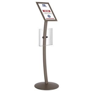 M&T Displays Curved Menu Board 8.5x11 Inch Pedestal Sign Holder with 8.5x11 Inch Brochure Holder Earth Color Floor Standing Aluminum Front Loading Easy Open Poster Message...