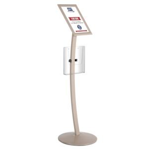 M&T Displays Curved Menu Board, 8.5x11 Inch Pedestal Sign Holder with 8.5x11 Inch Brochure Holder Pale Rose Floor Standing Aluminum Front Loading Easy Open Poster Message...