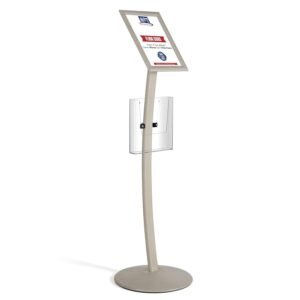 M&T Displays Curved Menu Board, 8.5x11 Inch Pedestal Sign Holder with 8.5x11 Inch Brochure Holder White Pearlic Floor Standing Aluminum Front Loading Easy Open Poster Message...
