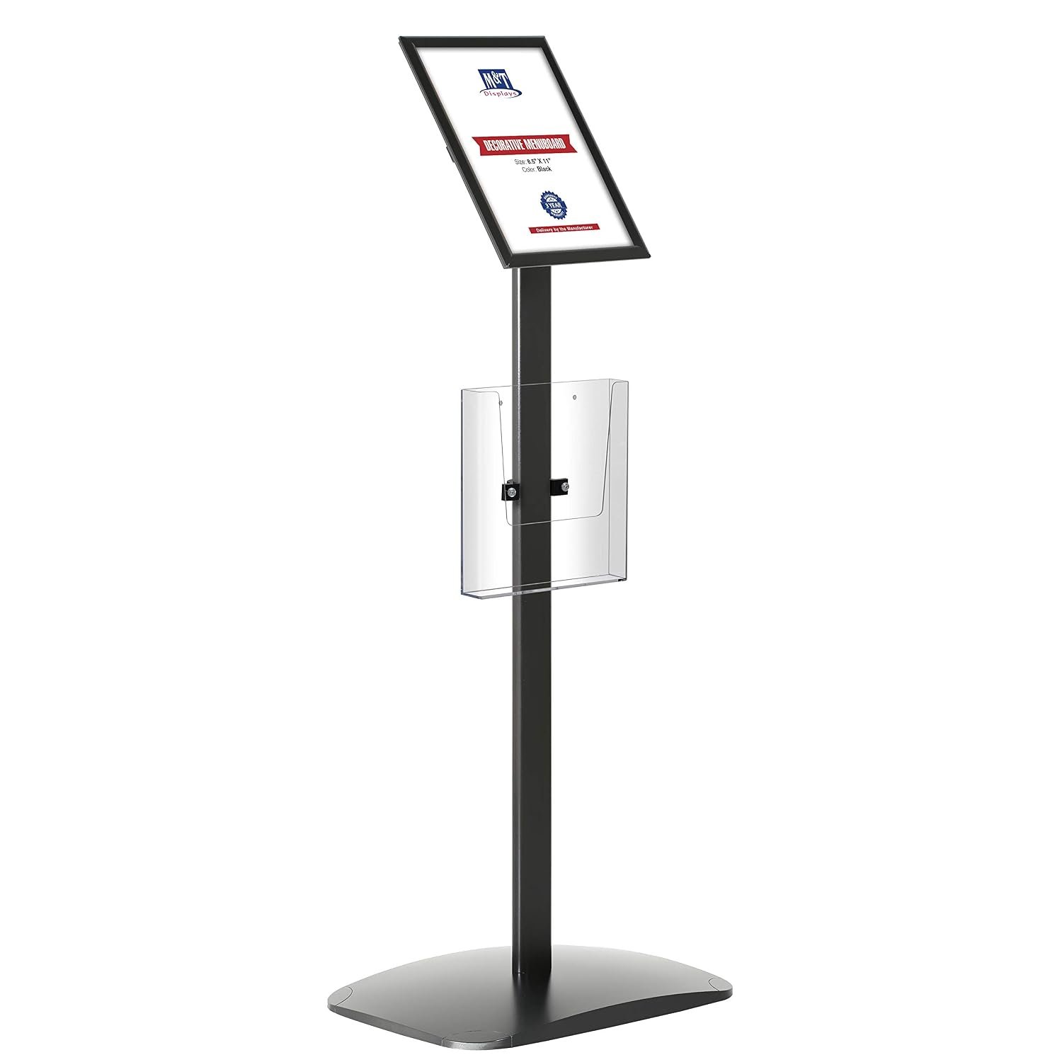 M&T Displays Decorative Sign Holder, Pedestal Sign Holder with 8.5x11 Inch Brochure Holder, Floor Standing, Aluminum, Front Loading, Easy Open, Poster, Advertisement Post...