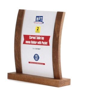 M&T Displays Desktop Curved Rustic Wooden Menu Holder 5.5x8.5 Inch Dark Wood Table Top Display Stand Sign Holders for Restaurant Kitchen Store Birthday Wedding Party Event Home...