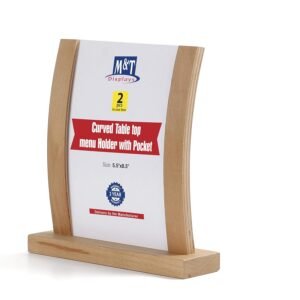 M&T Displays Desktop Curved Rustic Wooden Menu Holder 5.5x8.5 Inch Natural Wood Table Top Display Stand Sign Holders for Restaurant Kitchen Store Birthday Wedding Party Event...