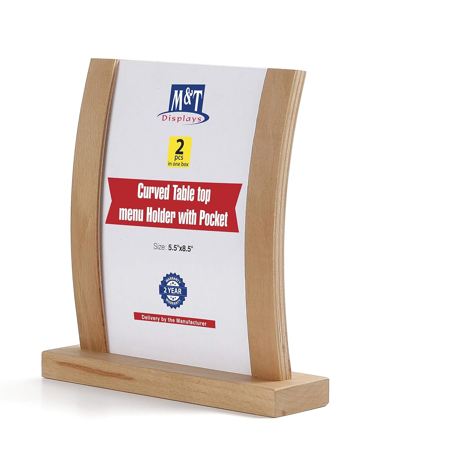 M&T Displays Desktop Curved Rustic Wooden Menu Holder 5.5x8.5 Inch Natural Wood Table Top Display Stand Sign Holders for Restaurant Kitchen Store Birthday Wedding Party Event...