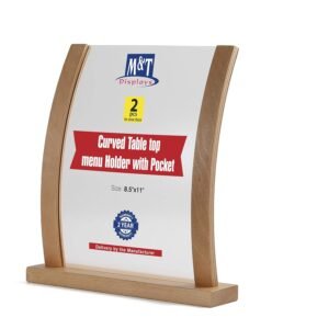 M&T Displays Desktop Curved Rustic Wooden Menu Holder 8.5x11 Inch Natural Wood Table Top Display Stand Sign Holders for Restaurant Kitchen Store Birthday Wedding Party Event...