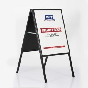 M&T Displays Double Sided Aluminum Dry Erase Sandwich Menu Board Sidewalk Sign Pavement Advertising A Frame 22x28 Black Frame Black Legs White Dry Wipe Surface