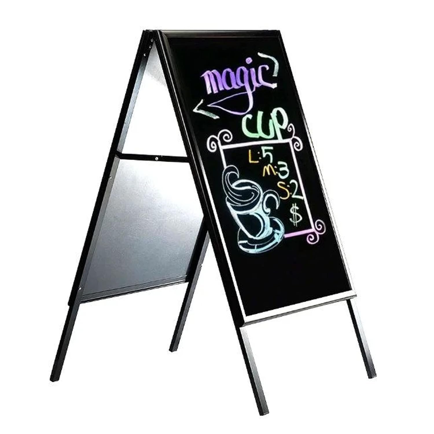 M&T Displays Double Sided Aluminum Dry Erase Sandwich Menu Board Sidewalk Sign Pavement Advertising A Frame 22x28 Black Frame and Legs Dry Wipe Surface