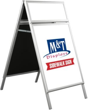 M&T Displays Double Sided Aluminum Write on A Frame Dry Erase-Wipe Sidewalk Advertising Pavement Sign Sandwich Menu Board 22x28 Inch Silver Frame White Surface with Header