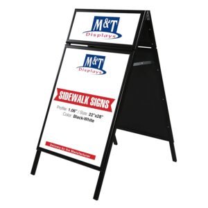 M&T Displays Double Sided Aluminum Write on A Frame Sidewalk Sign Pavement Menu Advertising A Board 22x28 Inch Black Frame White Dry Wipe Surface with Header