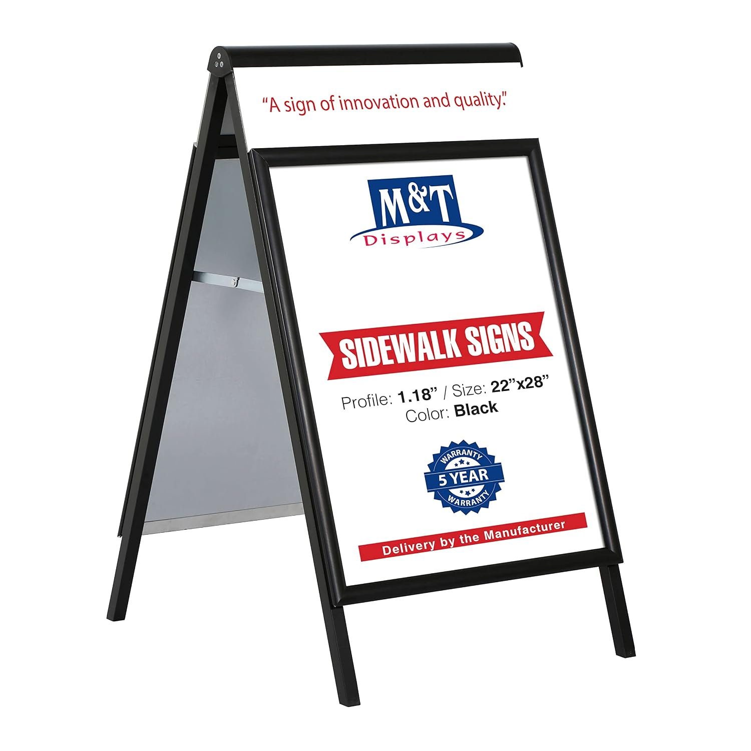 M&T Displays Double-Sided, Black A-Frame, Sandwich Board, 22x28 inch Sidewalk Sign, Aluminum Poster Display, Restaurant, Cafe, Business, Outdoor Pavement, Menu, Sign Holder with...