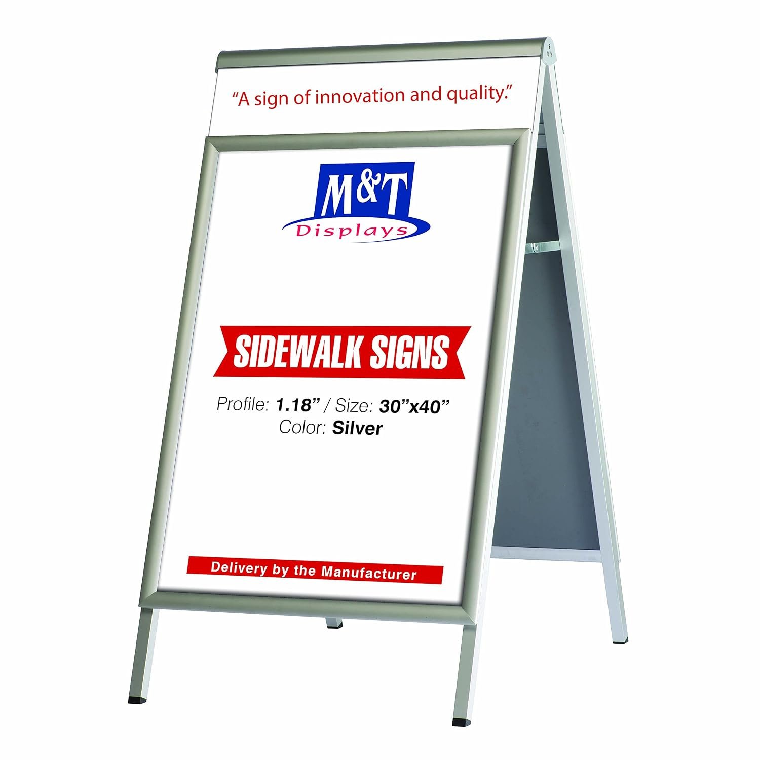 M&T Displays Double-Sided, Silver A-Frame, Sandwich Board, 30x40-inch Sidewalk Sign, Aluminum Poster Display, Restaurant, Cafe, Business, Outdoor Pavement, Menu, Sign Holder...