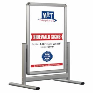 M&T Displays Double-Sided Snap Open Sidewalk Sign 22x28 inch Aluminum Poster Frame for Outdoor Business, Cafe, Restaurant, Pavement Display, Street Sign Holder, Durable Safe...
