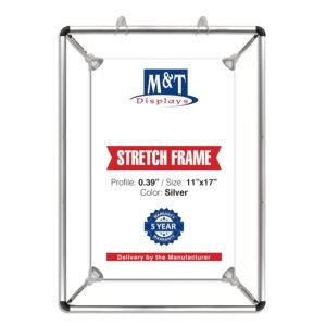 M&T Displays Double Sided Stretch Frame 11x17 inch Wall Mounting and Hanging Silver Aluminum Reusable Advertising Announcement Messages Brochure Paper Sign Holder Portrait...