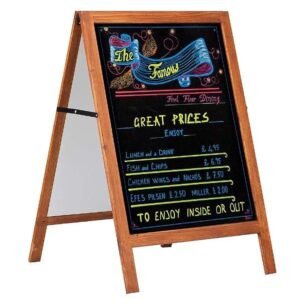 M&T Displays Double Sided Wood A Frame Sidewalk Sign Sandwich Board Display Floor Standing Folding Advertising Black Chalkboard Signs 23.62" x 31.50" Writeable Area
