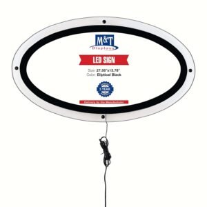 M&T Displays Edge-Lit Acrylic LED Sign Holder 29.5x13.7 Inch, Black Elliptical Wall-Mount Lighted Poster Frame, Illuminated Display Board, LED Advertising Sign for Office,...