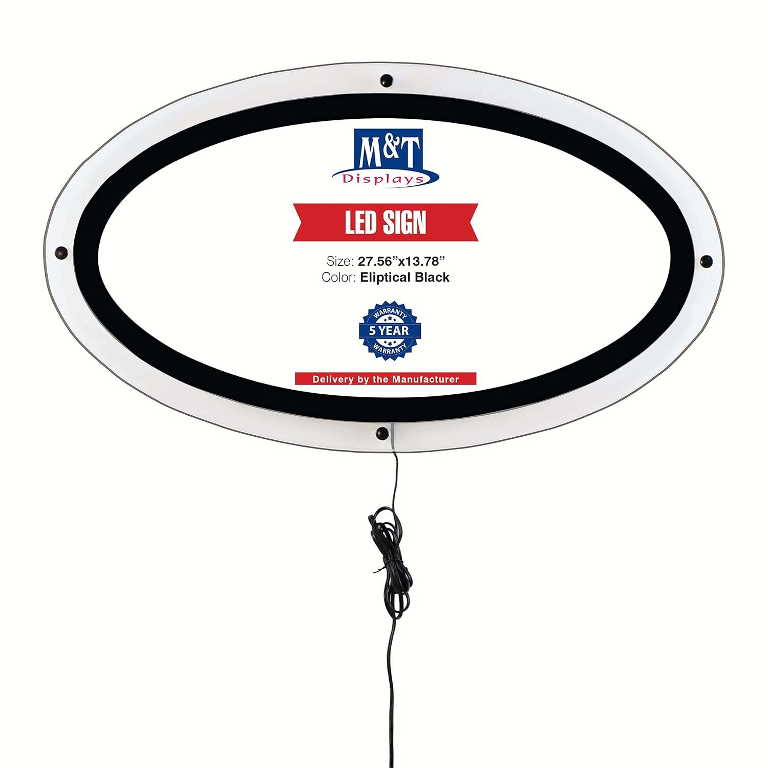 M&T Displays Edge-Lit Acrylic LED Sign Holder 29.5x13.7 Inch, Black Elliptical Wall-Mount Lighted Poster Frame, Illuminated Display Board, LED Advertising Sign for Office,...