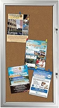 M&T Displays Enclosed Cork Bulletin Board Silver Aluminum Outdoor Noticeboard for Office School Classroom Hospital Commercial Use (6X(8.5x11 in))