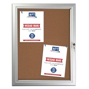 M&T Displays Enclosed Cork Bulletin Board Silver Aluminum Outdoor Noticeboard for Office School Classroom Hospital Commercial Use (4X(8.5x11 in))