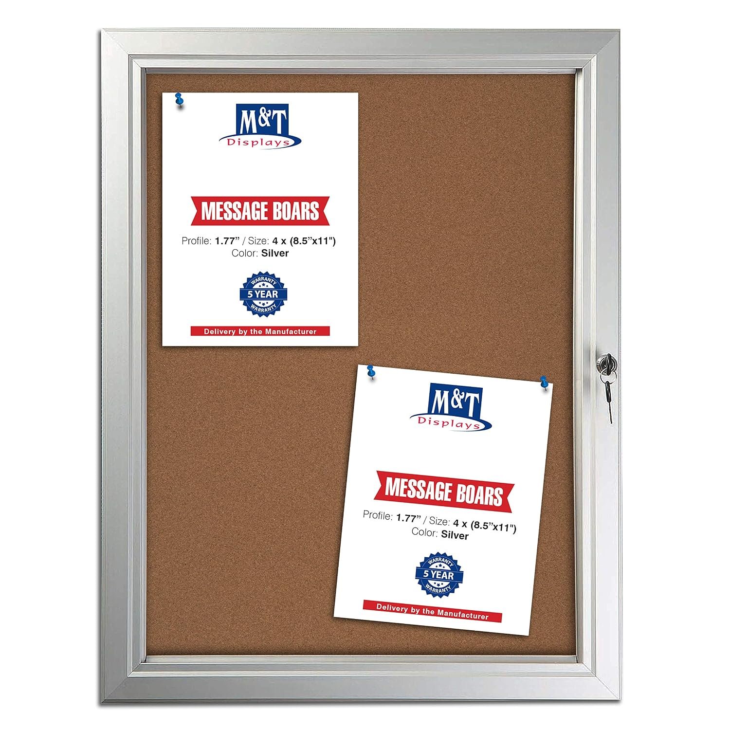 M&T Displays Enclosed Cork Bulletin Board Silver Aluminum Outdoor Noticeboard for Office School Classroom Hospital Commercial Use (4X(8.5x11 in))