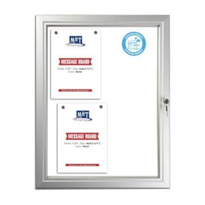 M&T Displays Enclosed Lockable Magnetic Showboard 4X(8.5x11) Inches Silver Aluminum Outdoor Noticeboard for Office School Classroom Hospital Commercial Use