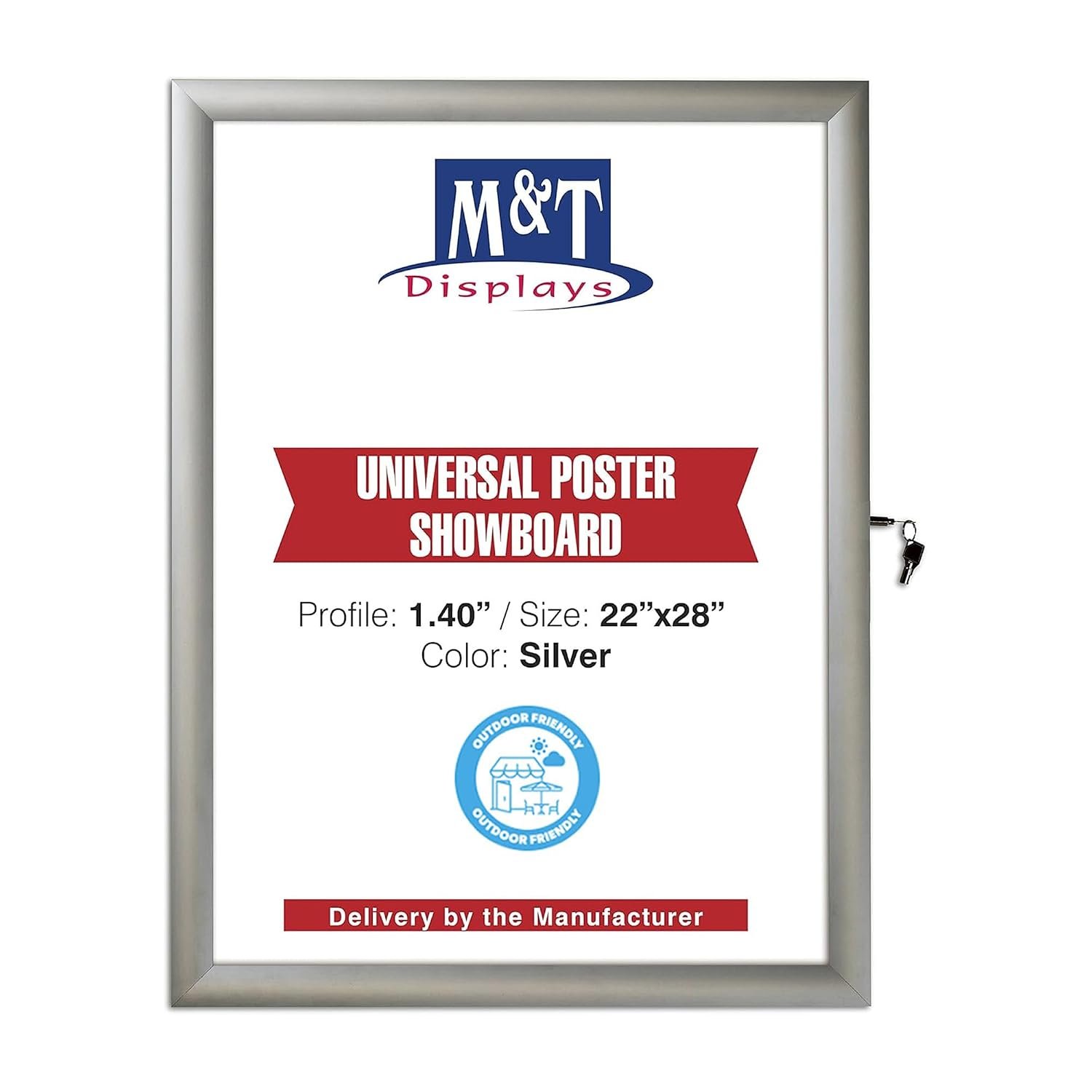 M&T Displays Enclosed Lockable Universal Poster Showboard 22x28 Inches Silver Aluminum Outdoor Noticeboard For Office School Classroom Hospital Commercial Use
