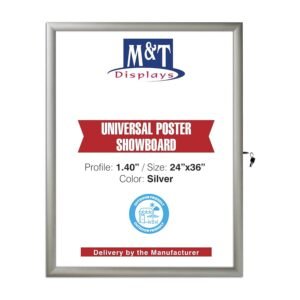 M&T Displays Enclosed Lockable Universal Poster Showboard 24x36 Inches Silver Aluminum Outdoor Noticeboard For Office School Classroom Hospital Commercial Use