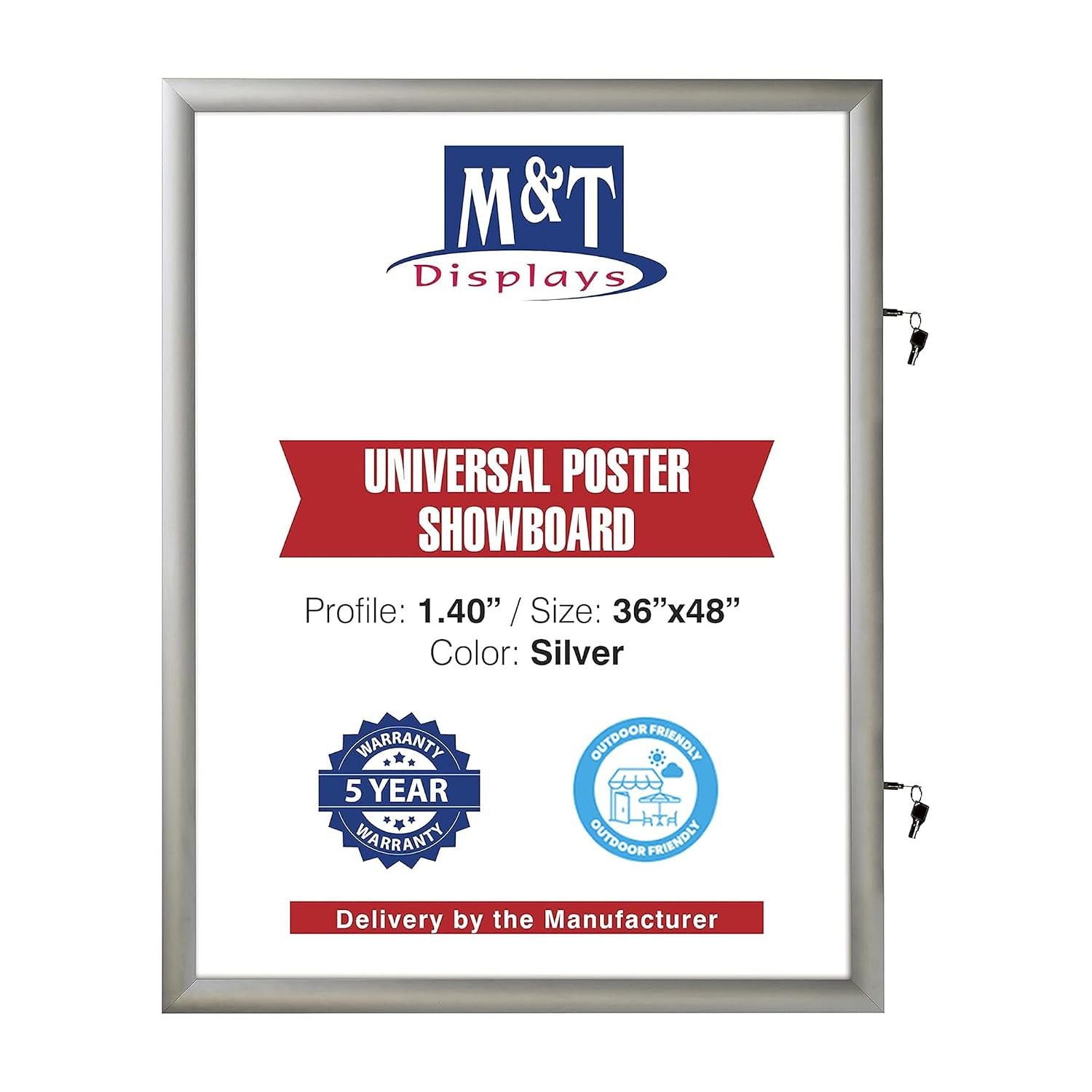 M&T Displays Enclosed Lockable Universal Poster Showboard 36x48 Inches Silver Aluminum Outdoor Noticeboard For Office School Classroom Hospital Commercial Use