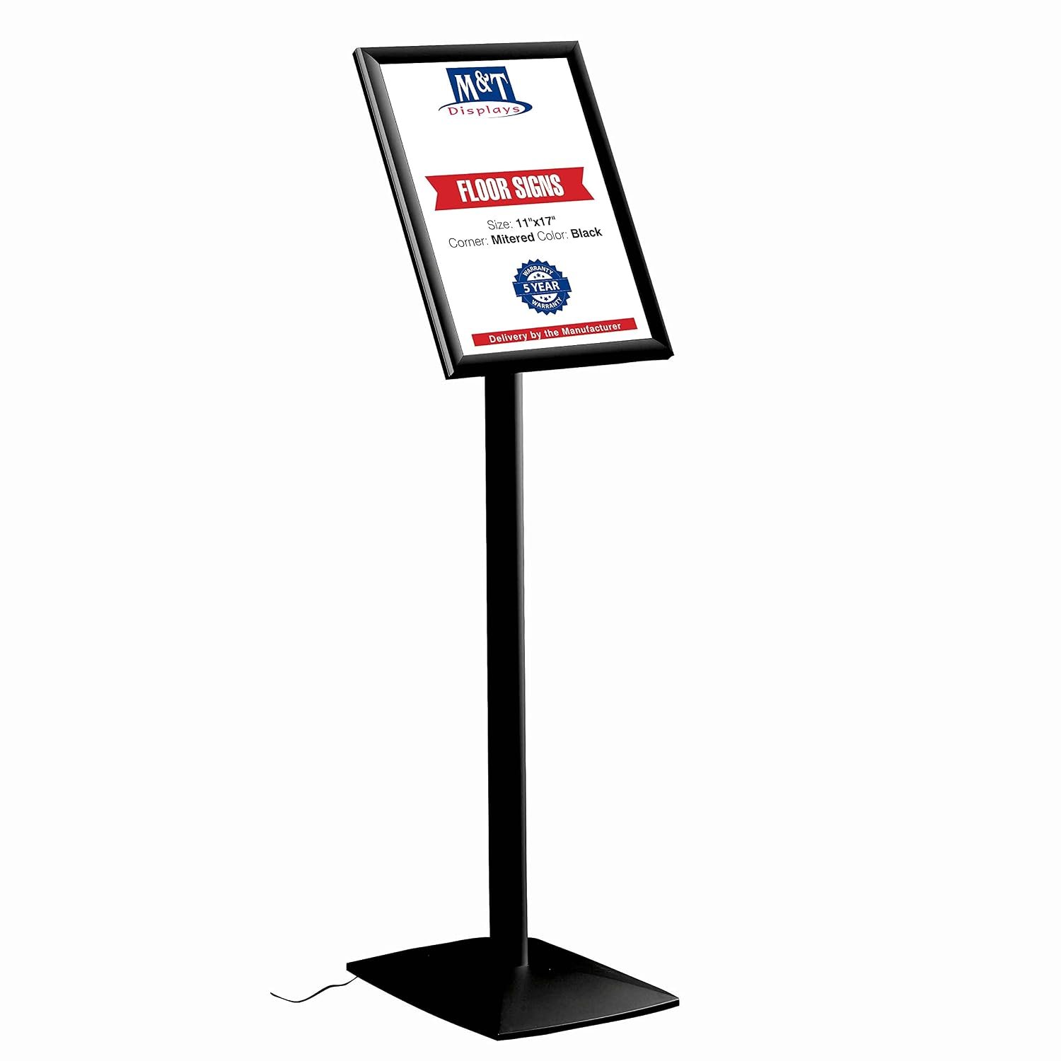 M&T Displays Flexible Sign Holder LED Box Fixed Height, Illuminated Pedestal Poster Stand Menu Post 11x17 Inch Black Aluminum Easy Front Loading Snap Frame Anti Glare PET Cover...
