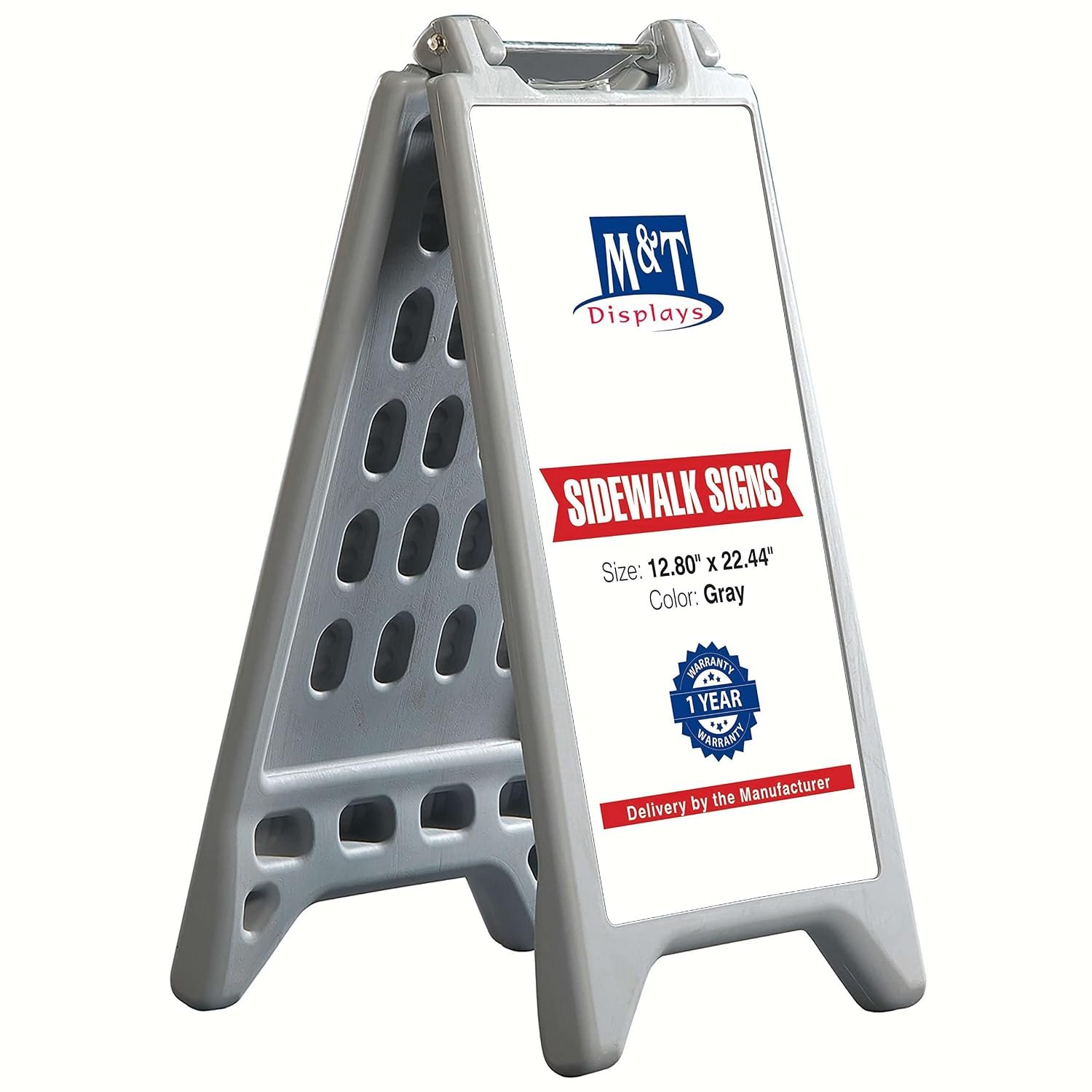 M&T Displays Floor Standing A-Frame Plastic Sign Holder Double Sided Street Sidewalk Sandwich Board Waterbase Advertising Poster Stand Outdoor Gray 12.80x22.44" for Pavement...