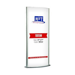 M&T Displays Floor Standing Double Sided Totem Advertising Poster Display Stand 27x77 Inches Poster Size Snap Open Front Loading Free Stand Silver Aluminum with Light