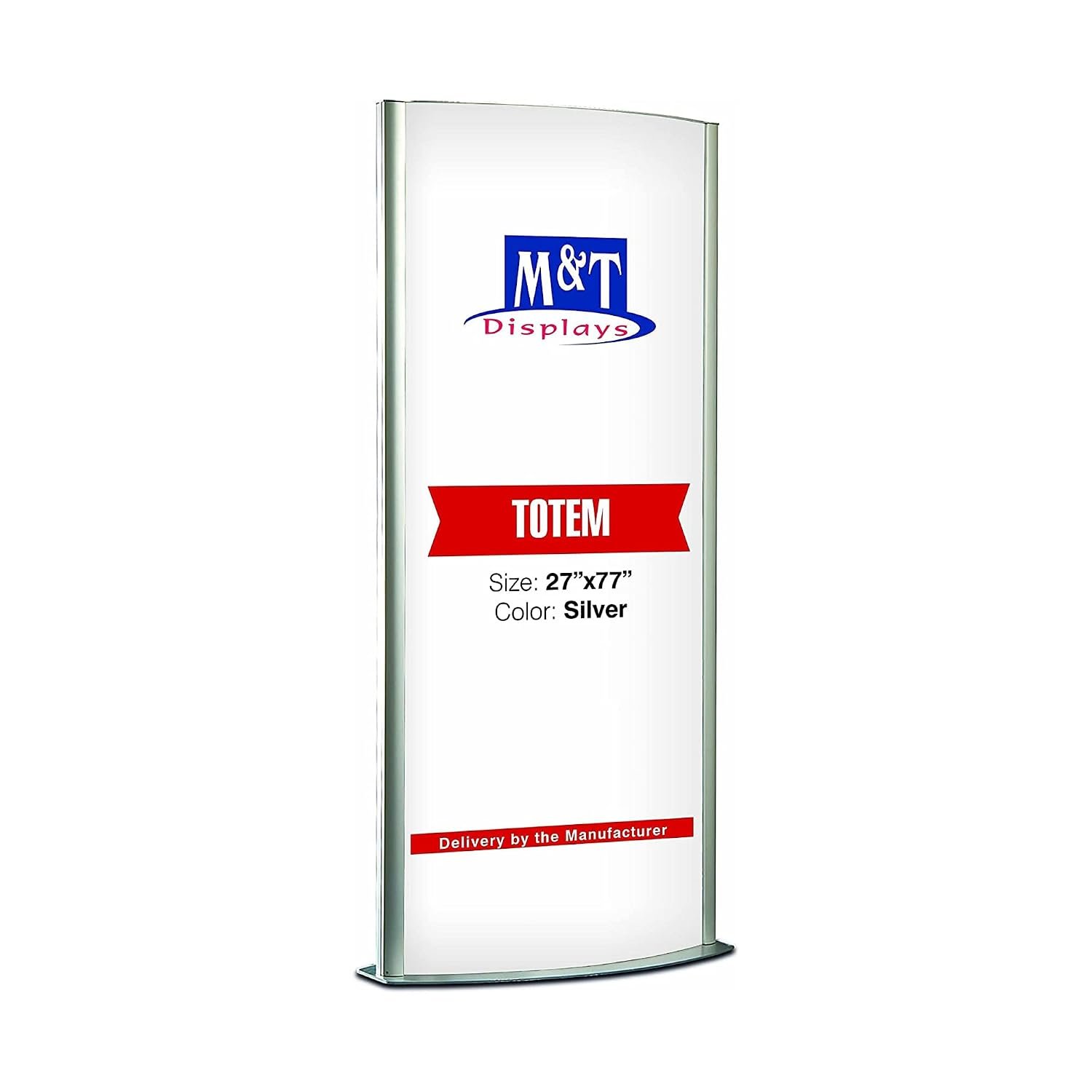 M&T Displays Floor Standing Double Sided Totem Advertising Poster Display Stand 27x77 Inches Poster Size Snap Open Front Loading Free Stand Silver Aluminum with Light