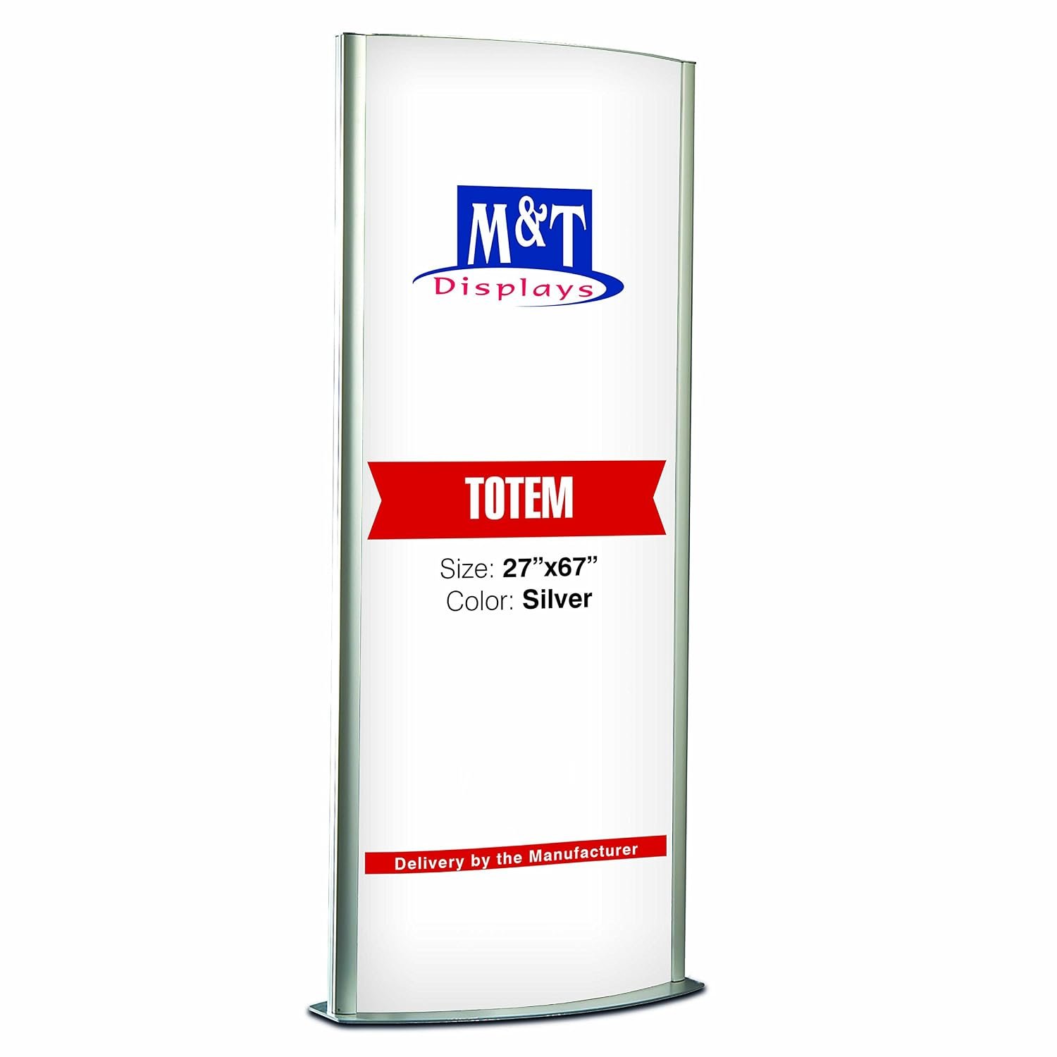 M&T Displays Floor Standing Double Sided Totem Advertising Poster Display Stand 27x67 Inches Poster Size Snap Open Front Loading Free Stand Silver Aluminum with Light
