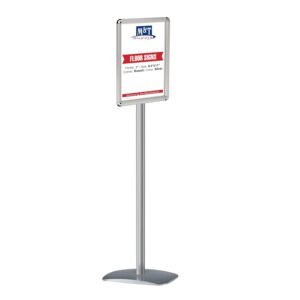 M&T Displays Floor Standing, Pedestal Stand Alone Advertising Sign Holder, Flyer, Menu Board, Store Information, Aluminum, Round Corner, Snap Poster Frame, Front Loading...