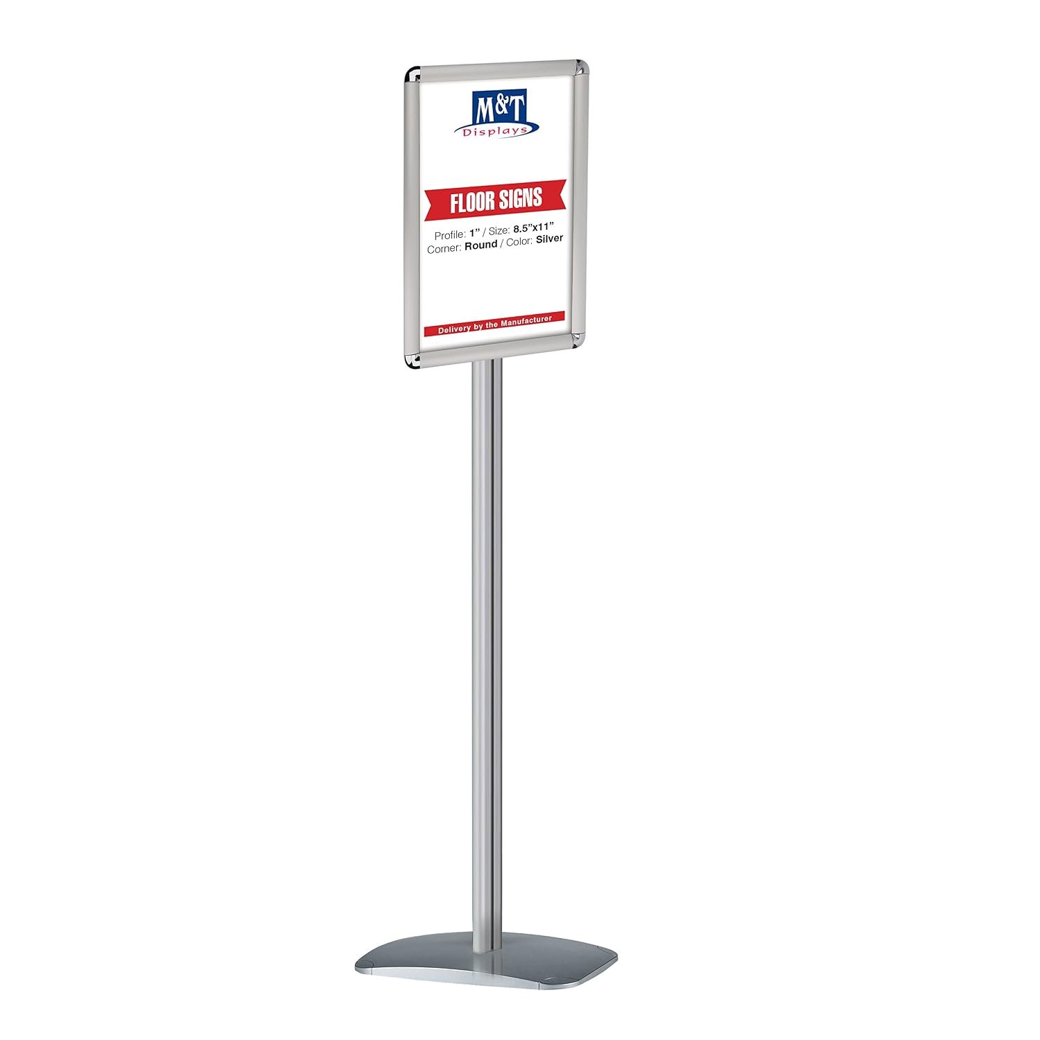 M&T Displays Floor Standing, Pedestal Stand Alone Advertising Sign Holder, Flyer, Menu Board, Store Information, Aluminum, Round Corner, Snap Poster Frame, Front Loading...