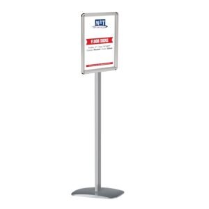 M&T Displays Floor Standing, Pedestal Stand Alone Advertising Sign Holder, Flyer, Menu Board, Store Information, Aluminum, Round Corner, Snap Poster Frame, Front Loading...