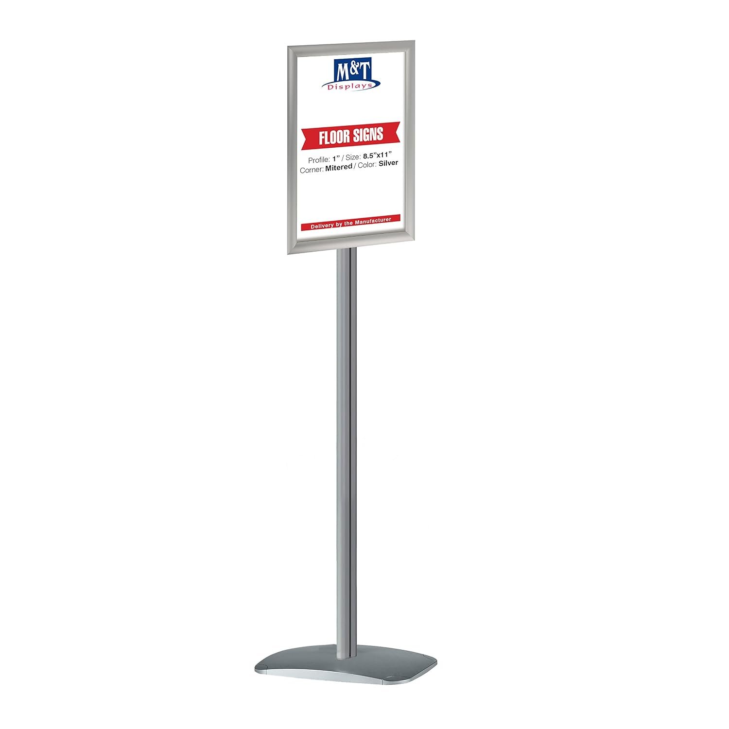 M&T Displays Floor Standing, Pedestal, Stand Alone, Silver Advertising Sign Holder, Flyer Menu Board, Store Information, Aluminum, Mitered Corner, 8.5x11 inch Snap Poster Frame,...