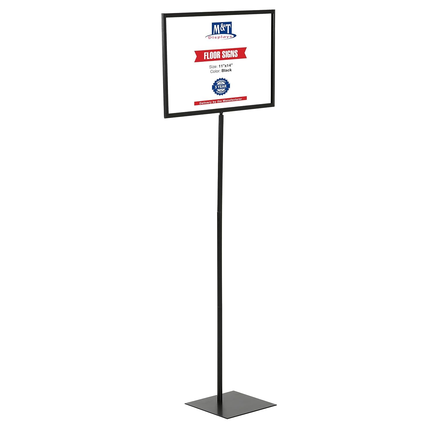 M&T Displays Floor Standing Sign Holder 11x14 Inches Black Landscape Double Sided Menu Poster Display Flat Base For Restaurant Cafe Hotel School Hospital