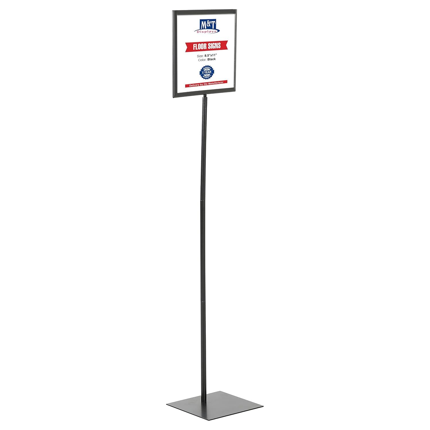 M&T Displays Floor Standing Sign Holder 8.5x11 Inches Black Landscape Double Sided Menu Poster Display Flat Base For Restaurant Cafe Hotel School Hospital